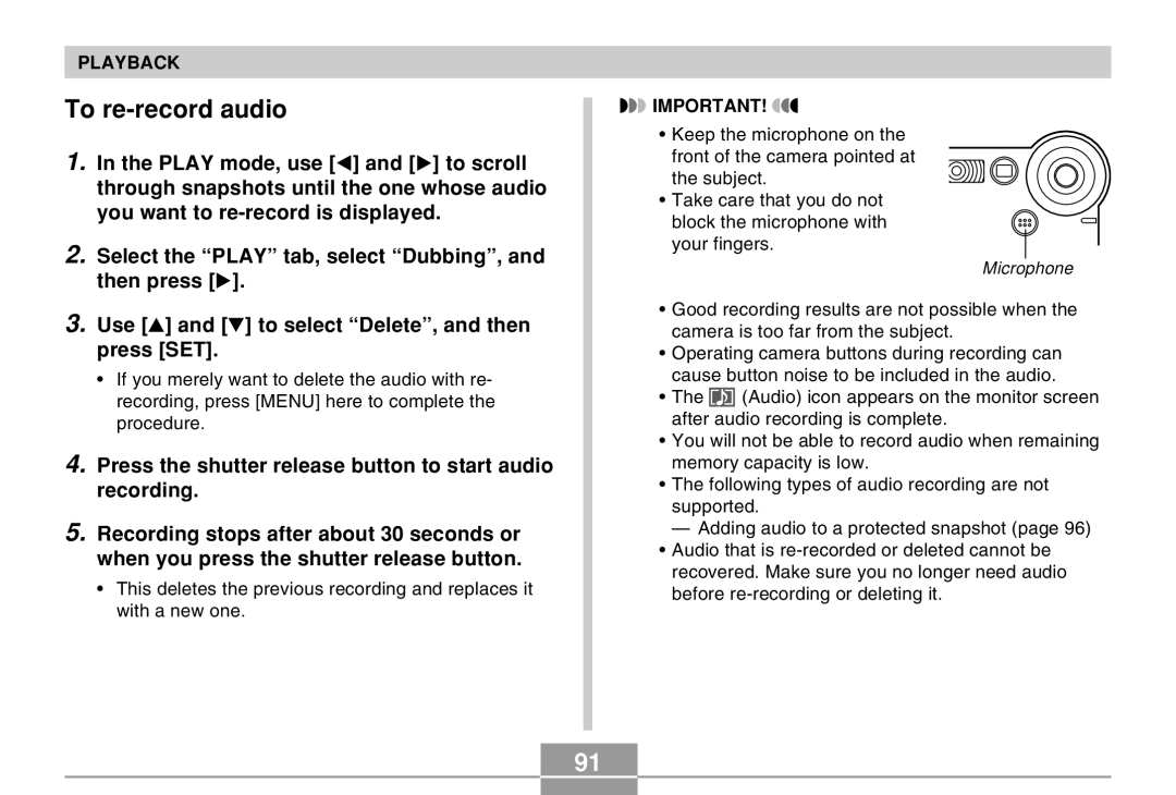 Casio EX-M20U manual To re-record audio 