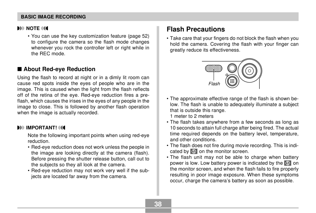 Casio EX-S2/EX-M2 manual Flash Precautions, About Red-eye Reduction 