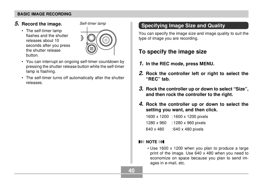 Casio EX-S2/EX-M2 manual To specify the image size, Specifying Image Size and Quality 