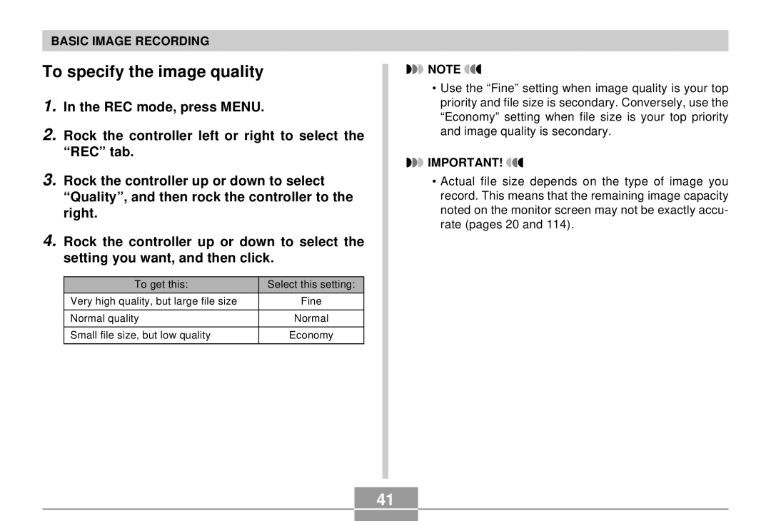 Casio EX-S2/EX-M2 manual To specify the image quality 