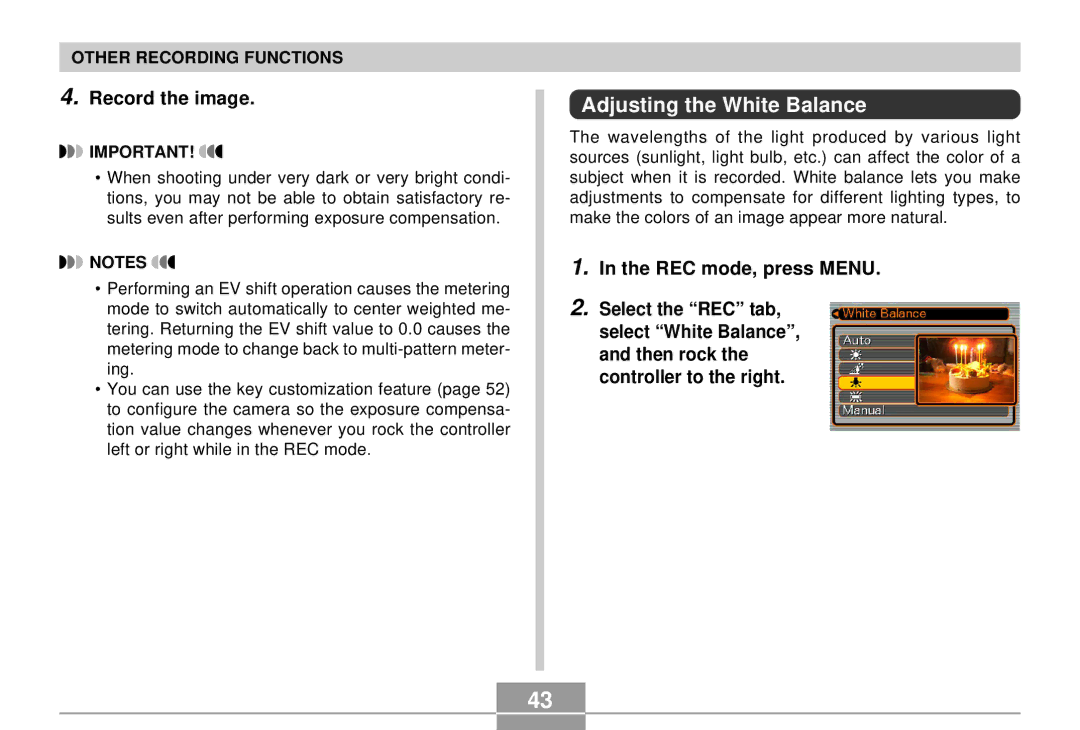 Casio EX-S2/EX-M2 manual Adjusting the White Balance, REC mode, press Menu 