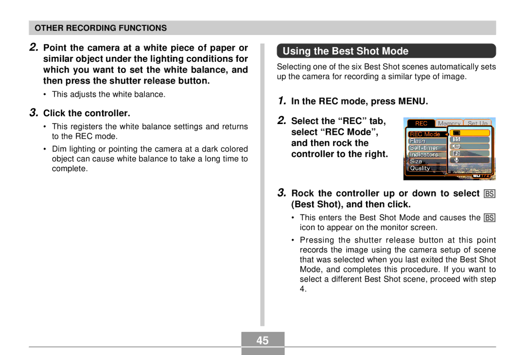 Casio EX-S2/EX-M2 manual Using the Best Shot Mode, Click the controller 