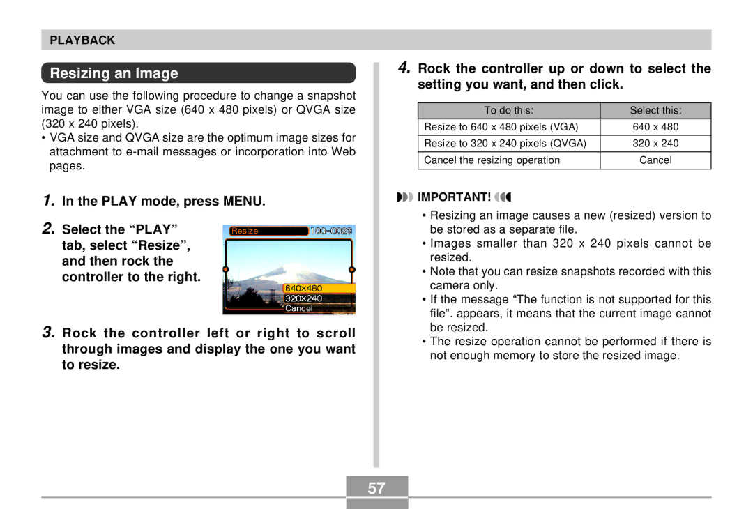 Casio EX-S2/EX-M2 manual Resizing an Image 