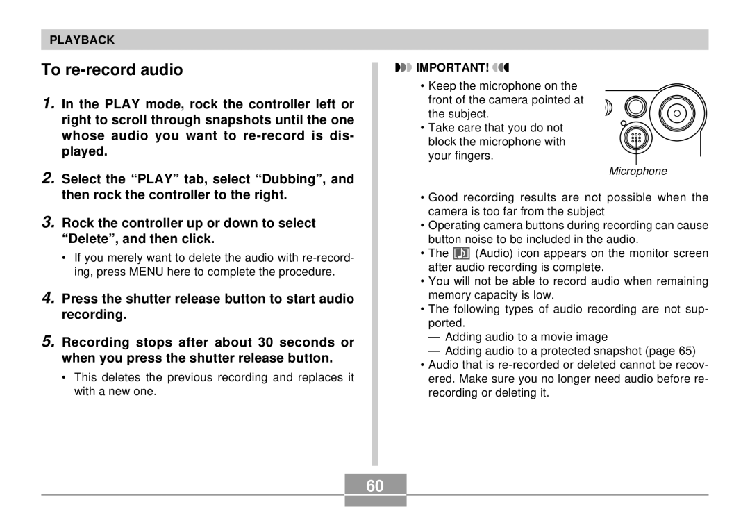 Casio EX-S2/EX-M2 manual To re-record audio 