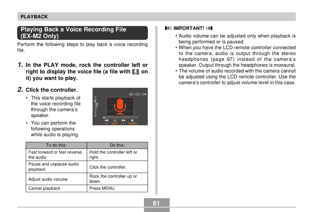 Casio EX-S2/EX-M2 manual Playing Back a Voice Recording File EX-M2 Only 