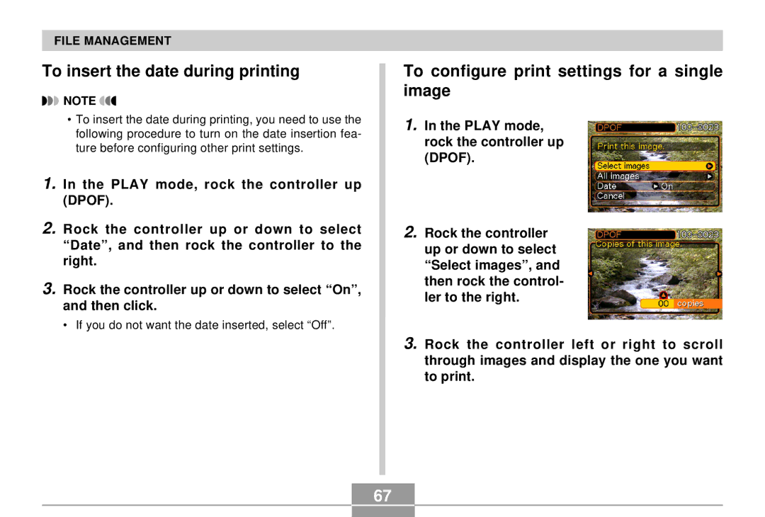 Casio EX-S2/EX-M2 manual To insert the date during printing, To configure print settings for a single image 