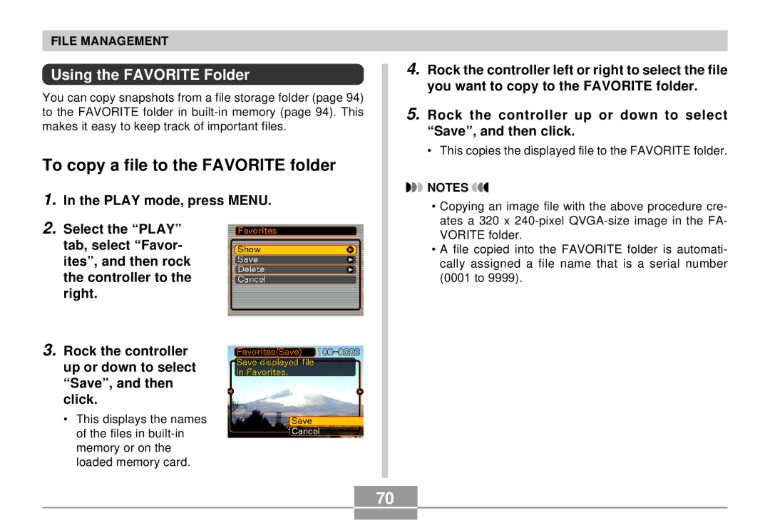 Casio EX-S2/EX-M2 manual To copy a file to the Favorite folder, Using the Favorite Folder 