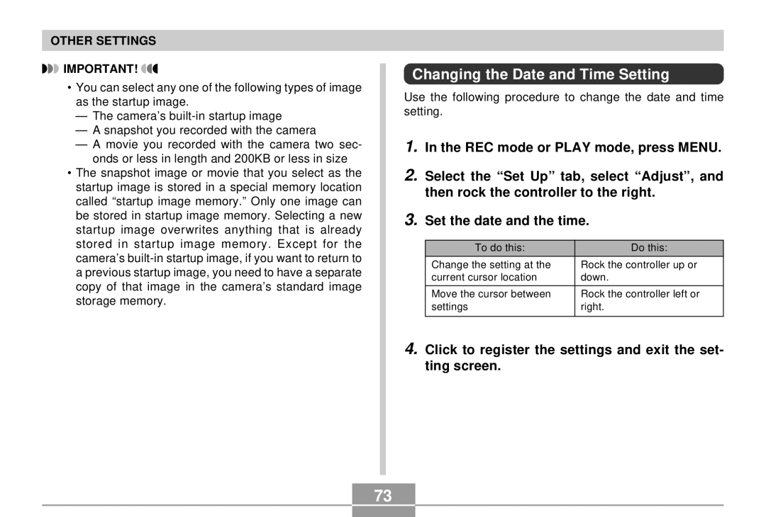 Casio EX-S2/EX-M2 manual Changing the Date and Time Setting, Click to register the settings and exit the set- ting screen 