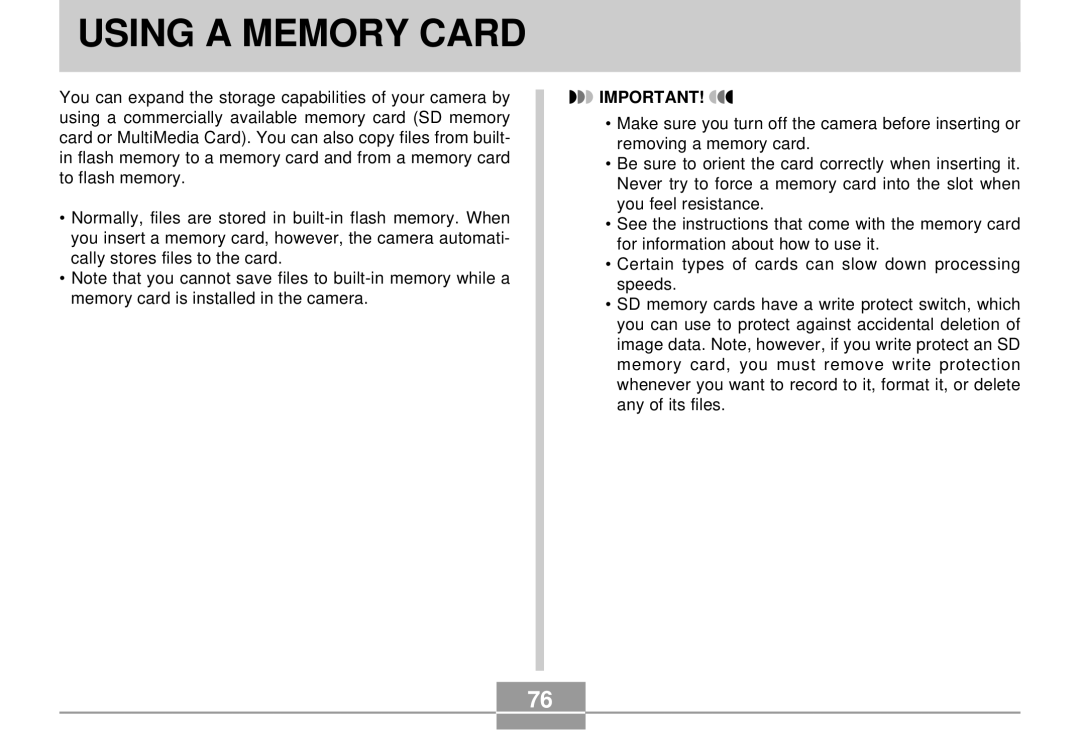 Casio EX-S2/EX-M2 manual Using a Memory Card 