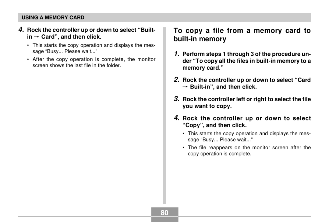 Casio EX-S2/EX-M2 manual To copy a file from a memory card to built-in memory 