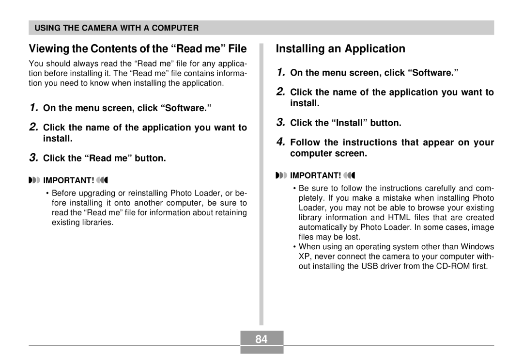 Casio EX-S2/EX-M2 manual Viewing the Contents of the Read me File, Installing an Application 