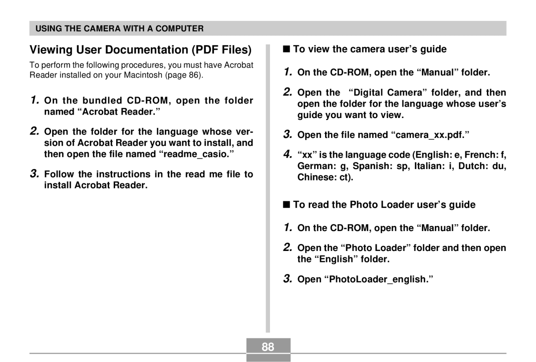 Casio EX-S2/EX-M2 manual To view the camera user’s guide, To read the Photo Loader user’s guide 