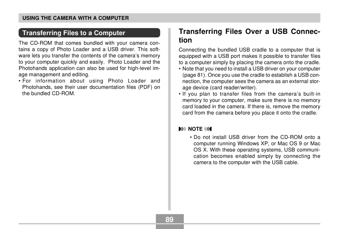 Casio EX-S2/EX-M2 manual Transferring Files Over a USB Connec- tion, Transferring Files to a Computer 