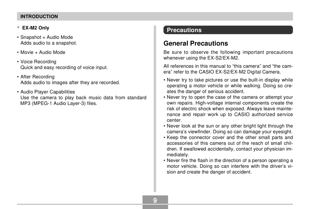 Casio EX-S2/EX-M2 manual General Precautions, EX-M2 Only 