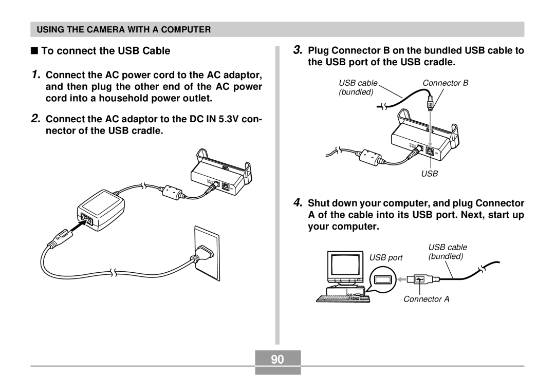 Casio EX-S2/EX-M2 manual To connect the USB Cable 