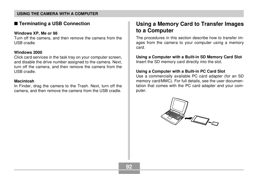 Casio EX-S2/EX-M2 manual Using a Memory Card to Transfer Images to a Computer, Terminating a USB Connection 