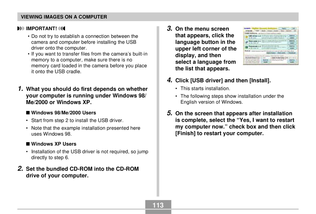 Casio EX-S3 manual 113, Windows 98/Me/2000 Users, Windows XP Users 