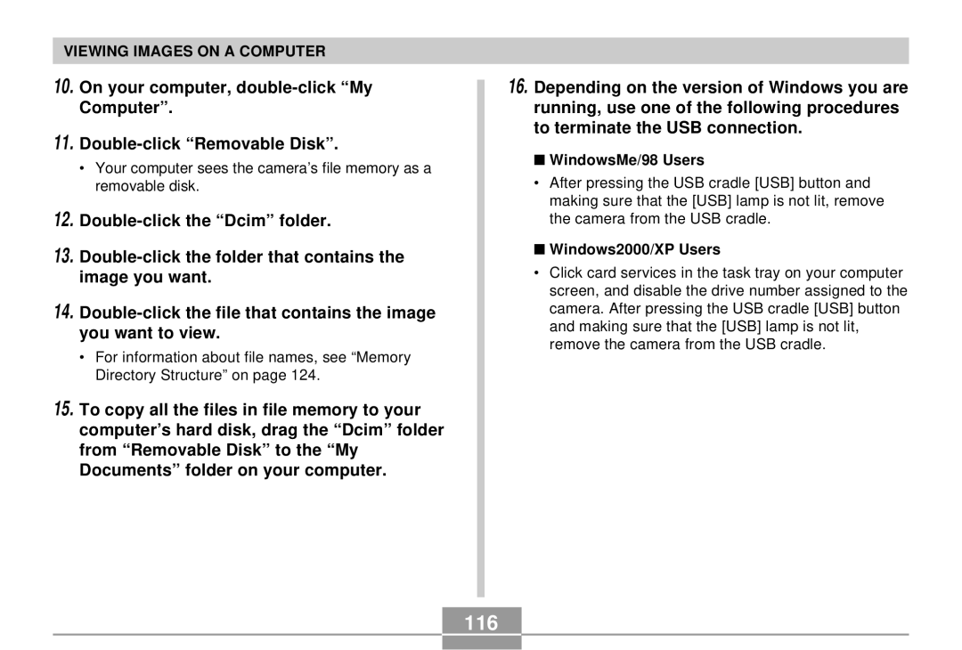 Casio EX-S3 manual 116, WindowsMe/98 Users, Windows2000/XP Users 