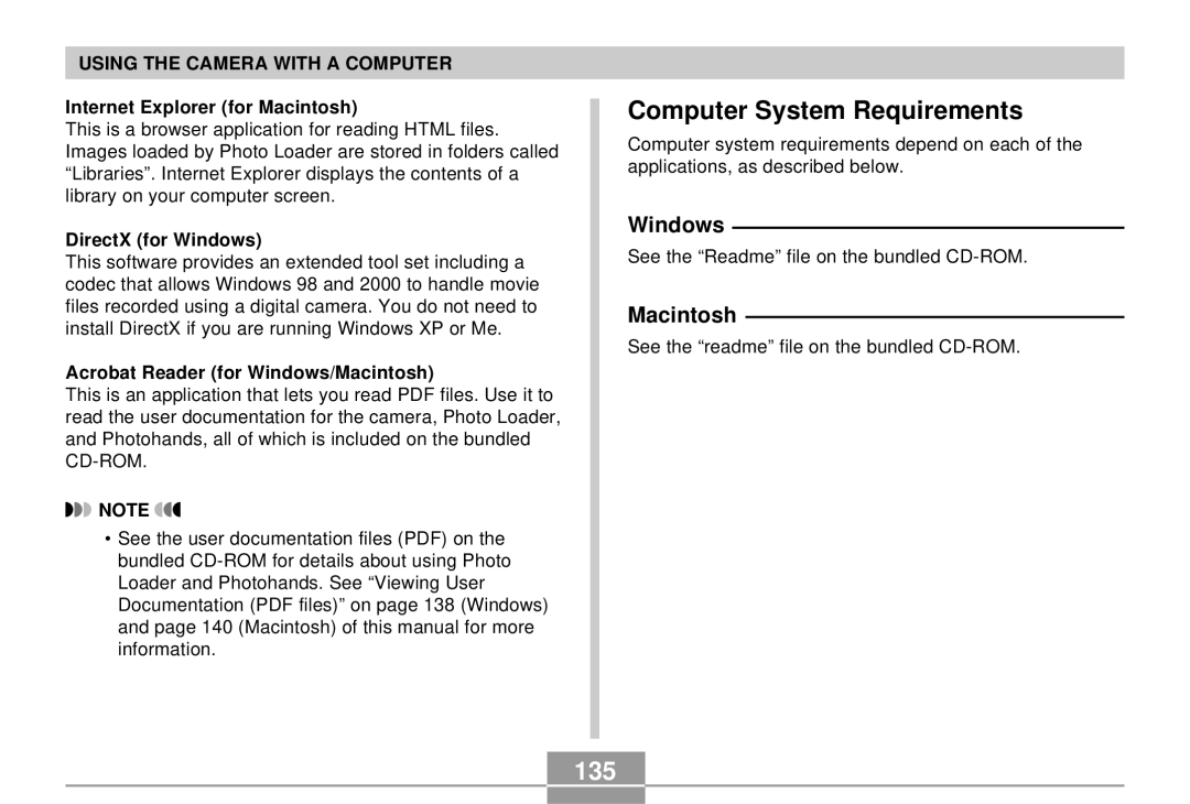 Casio EX-S3 manual Computer System Requirements, 135, Windows, Macintosh 