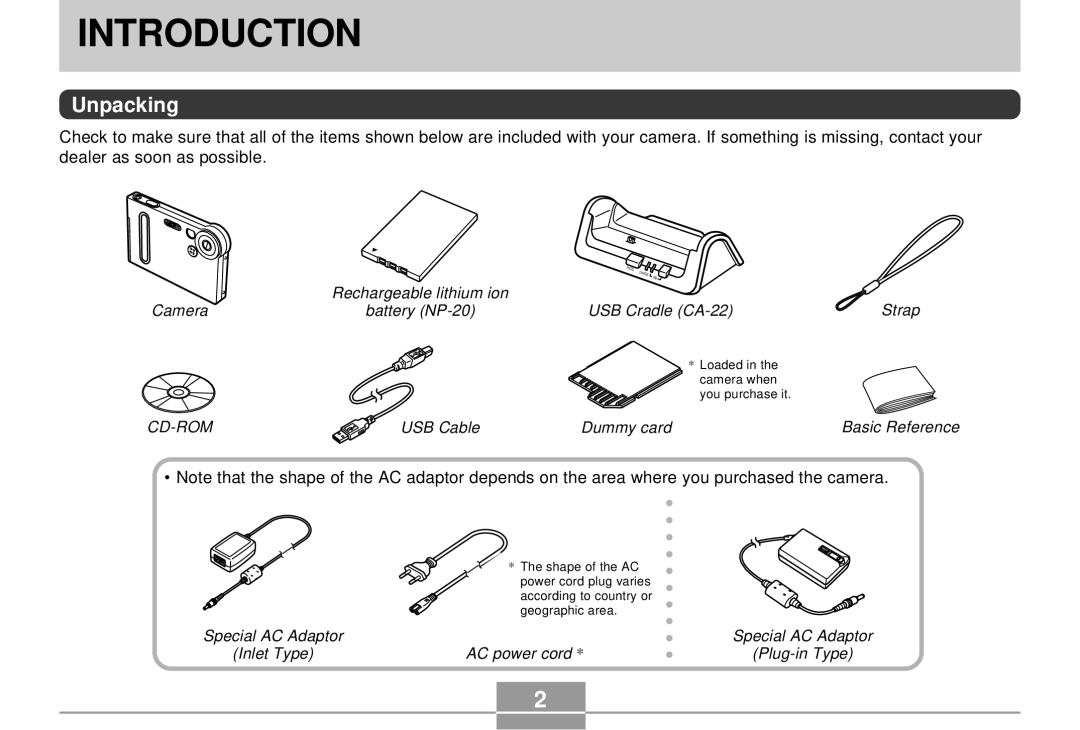 Casio EX-S3 manual Introduction, Unpacking 