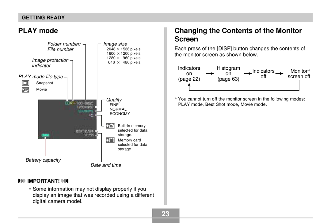 Casio EX-S3 manual Play mode, Changing the Contents of the Monitor Screen 