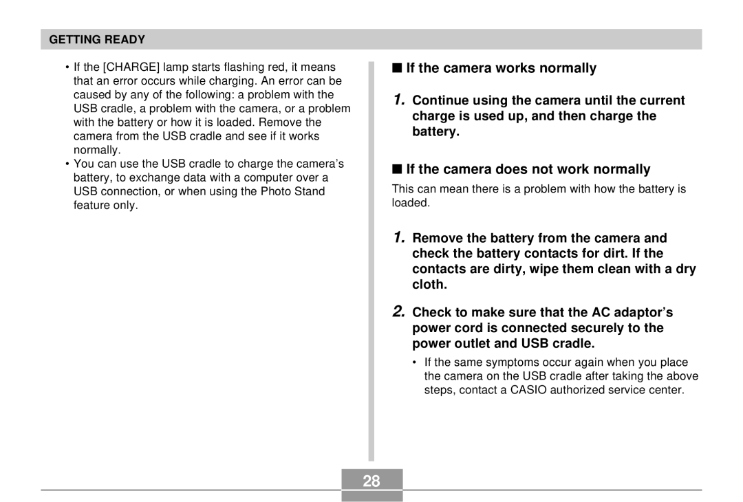 Casio EX-S3 manual If the camera works normally, If the camera does not work normally 