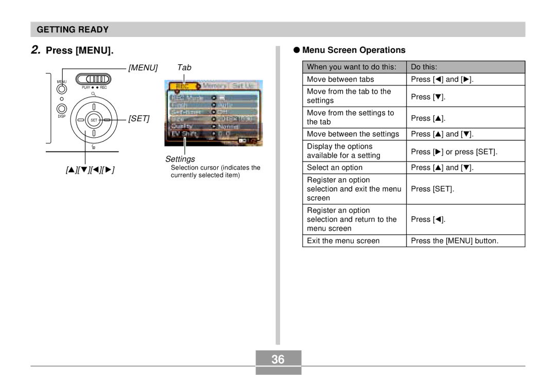 Casio EX-S3 manual Menu Screen Operations 