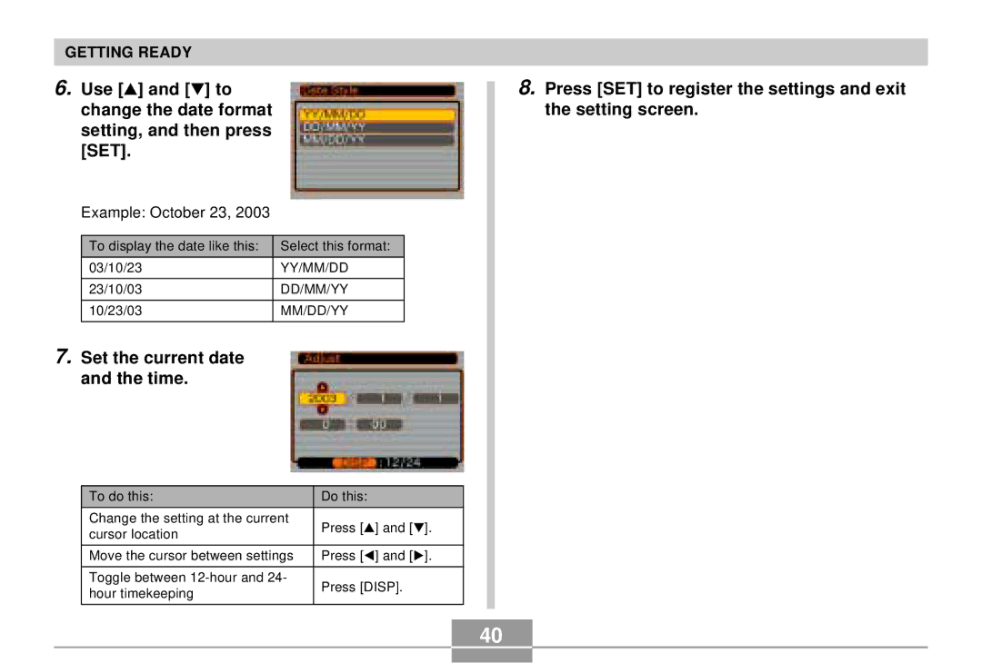 Casio EX-S3 manual Set the current date and the time, Example October 23 