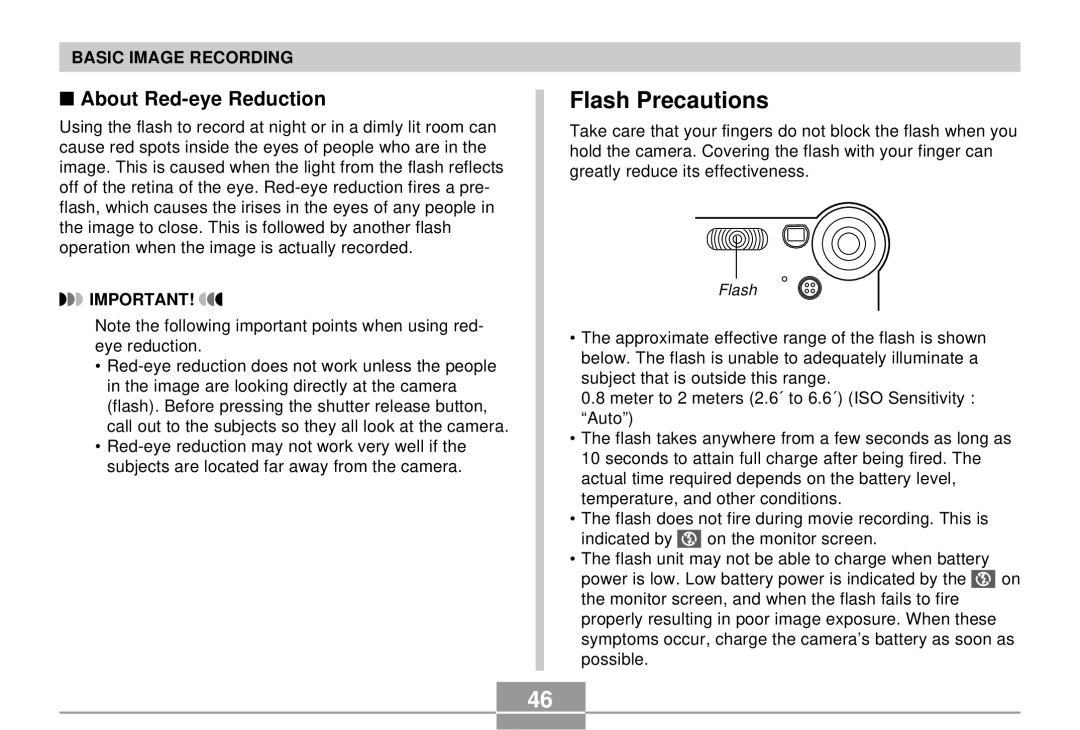 Casio EX-S3 manual Flash Precautions, About Red-eye Reduction 