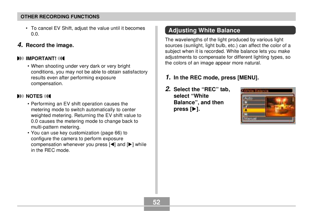 Casio EX-S3 manual Adjusting White Balance, Record the image 