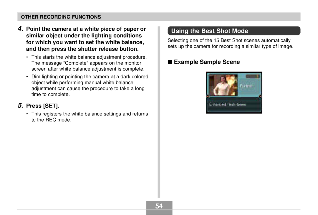 Casio EX-S3 manual Using the Best Shot Mode, Example Sample Scene, Press SET 