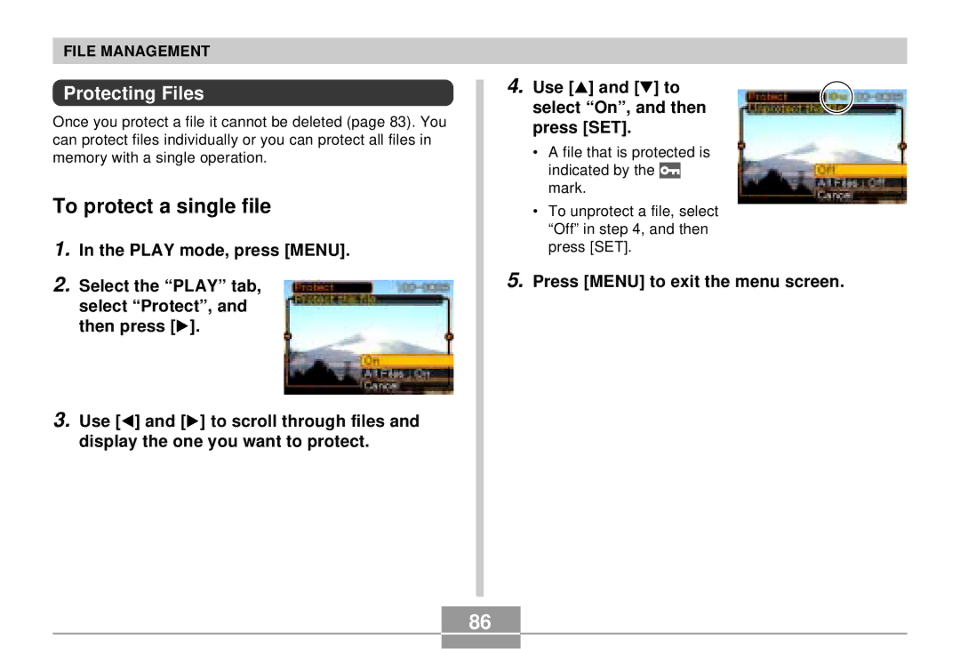 Casio EX-S3 manual To protect a single file, Protecting Files 