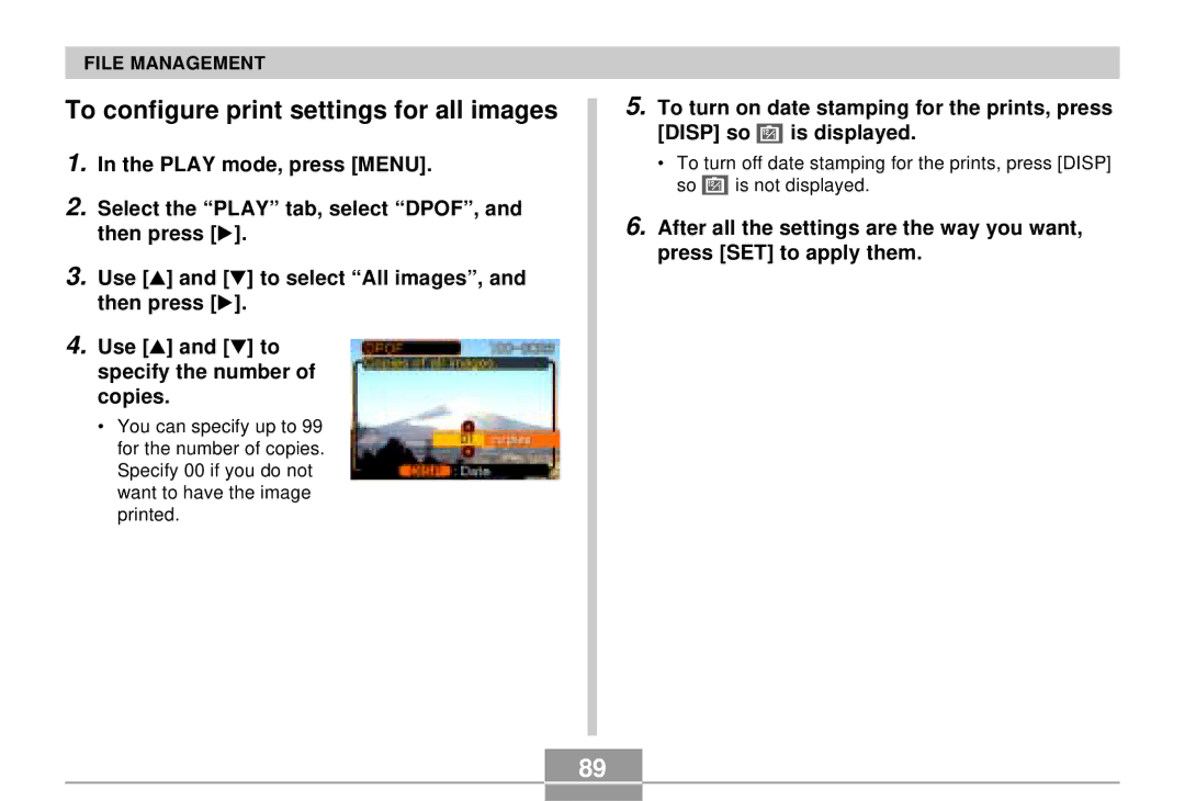 Casio EX-S3 manual To configure print settings for all images 