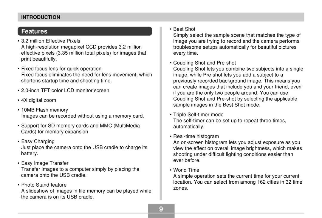 Casio EX-S3 manual Features 