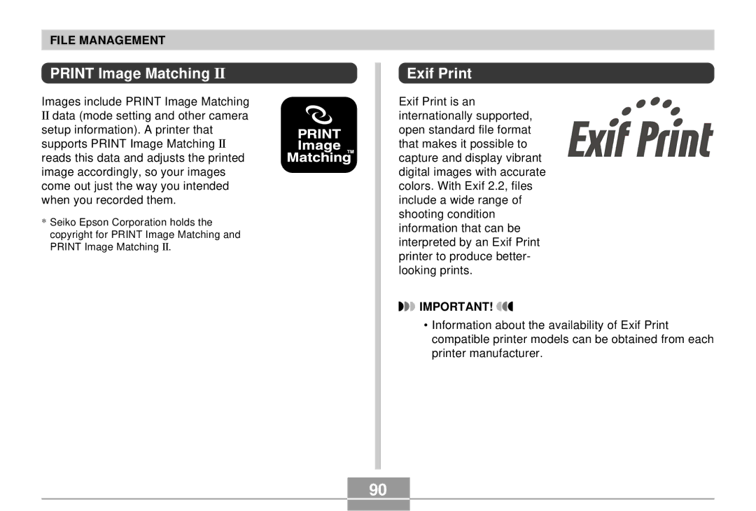 Casio EX-S3 manual Print Image Matching, Exif Print 