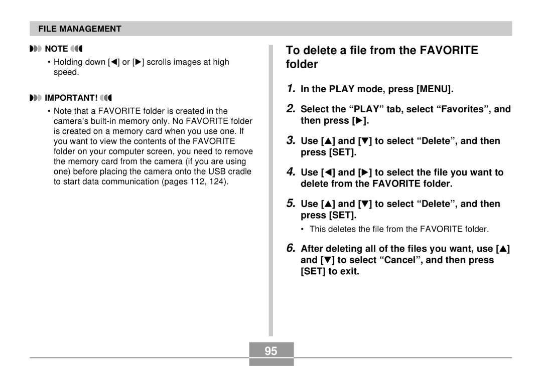 Casio EX-S3 manual To delete a file from the Favorite folder 