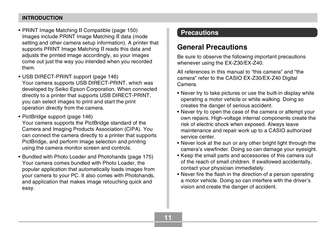 Casio EX-Z30 manual General Precautions 