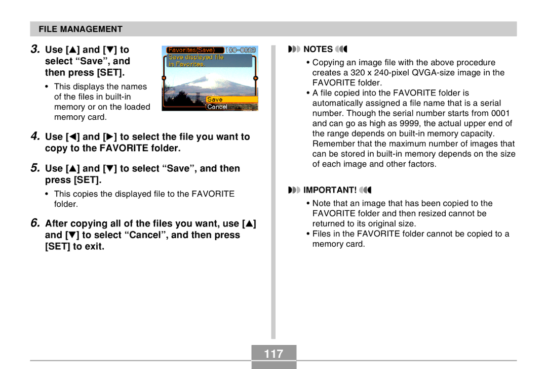 Casio EX-Z30 manual 117, Use and to select Save, and then press SET 