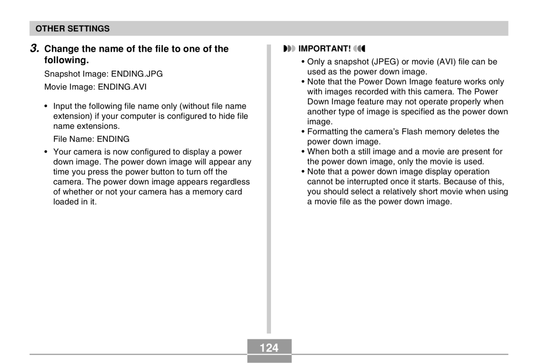 Casio EX-Z30 manual 124, Change the name of the file to one of the following 