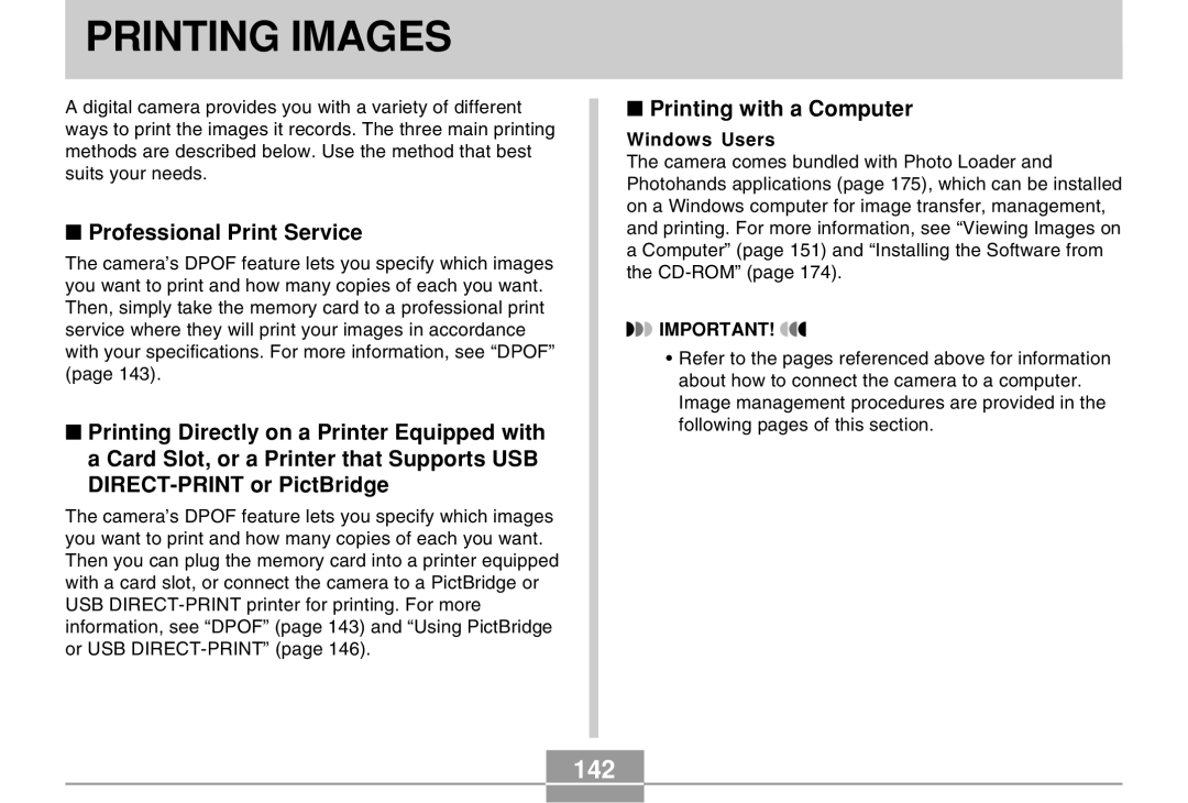 Casio EX-Z30 manual Printing Images, 142, Professional Print Service, Printing with a Computer, Windows Users 