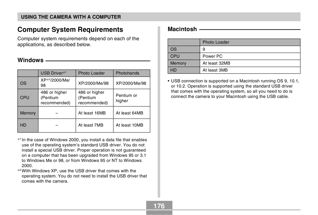 Casio EX-Z30 manual Computer System Requirements, 176, Windows, Macintosh 