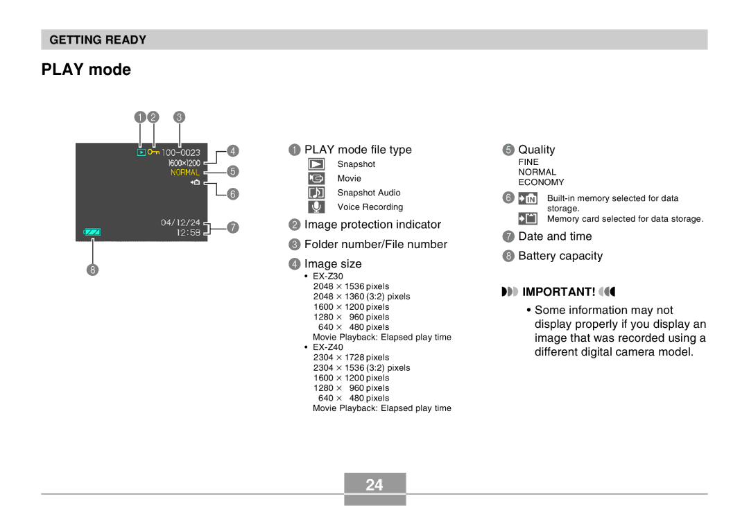 Casio EX-Z30 manual Play mode 