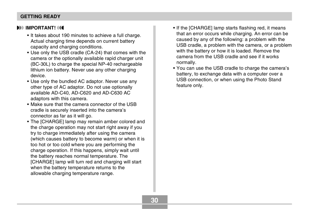 Casio EX-Z30 manual Getting Ready 