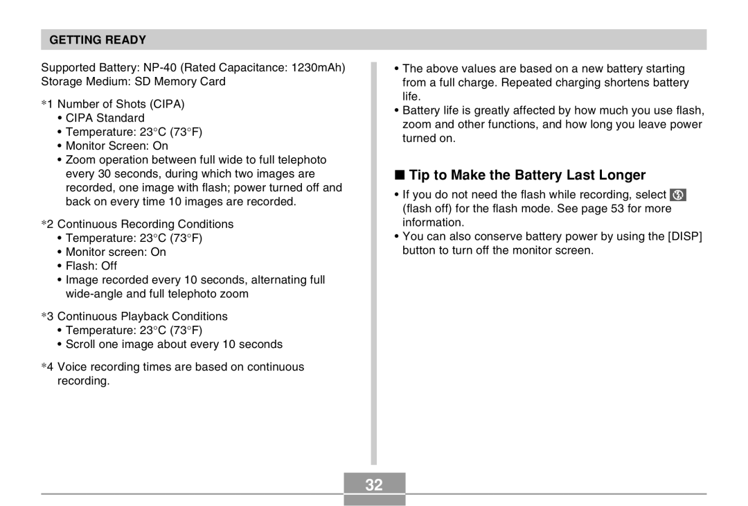 Casio EX-Z30 manual Tip to Make the Battery Last Longer 