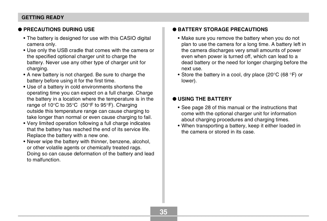 Casio EX-Z30 manual Getting Ready Precautions During USE 