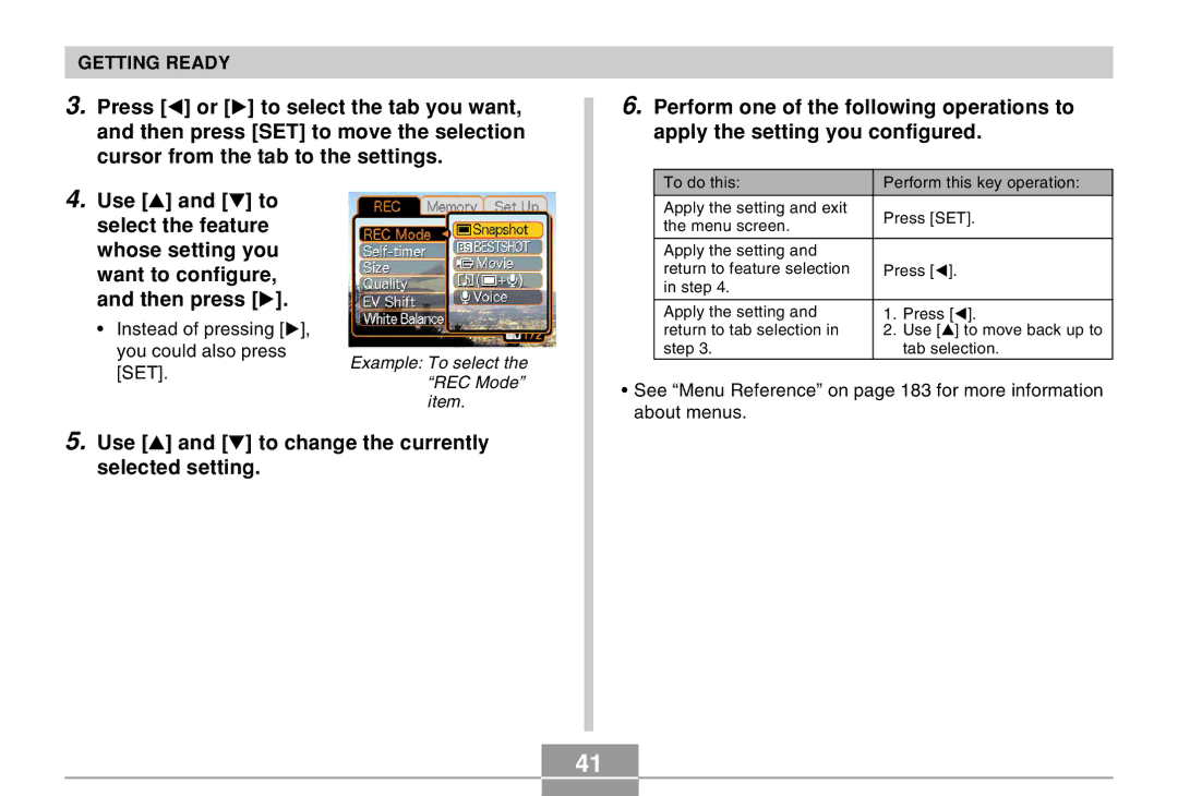 Casio EX-Z30 manual Use and to change the currently selected setting, Instead of pressing , you could also press SET 