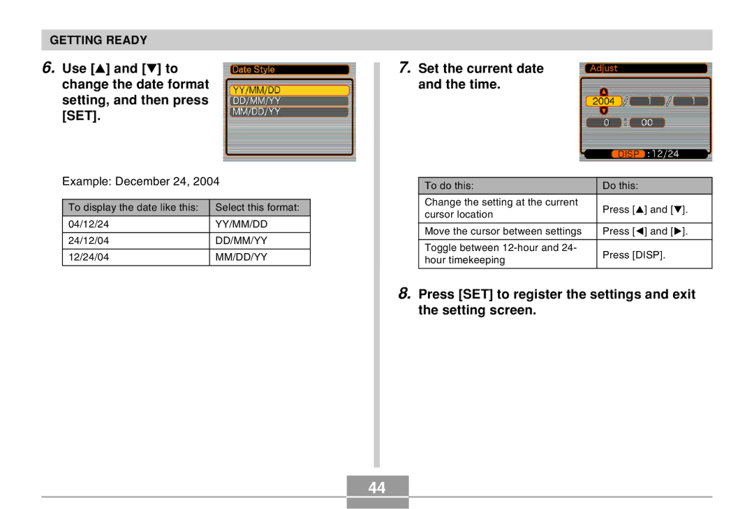 Casio EX-Z30 manual Set the current date and the time, Example December 24 