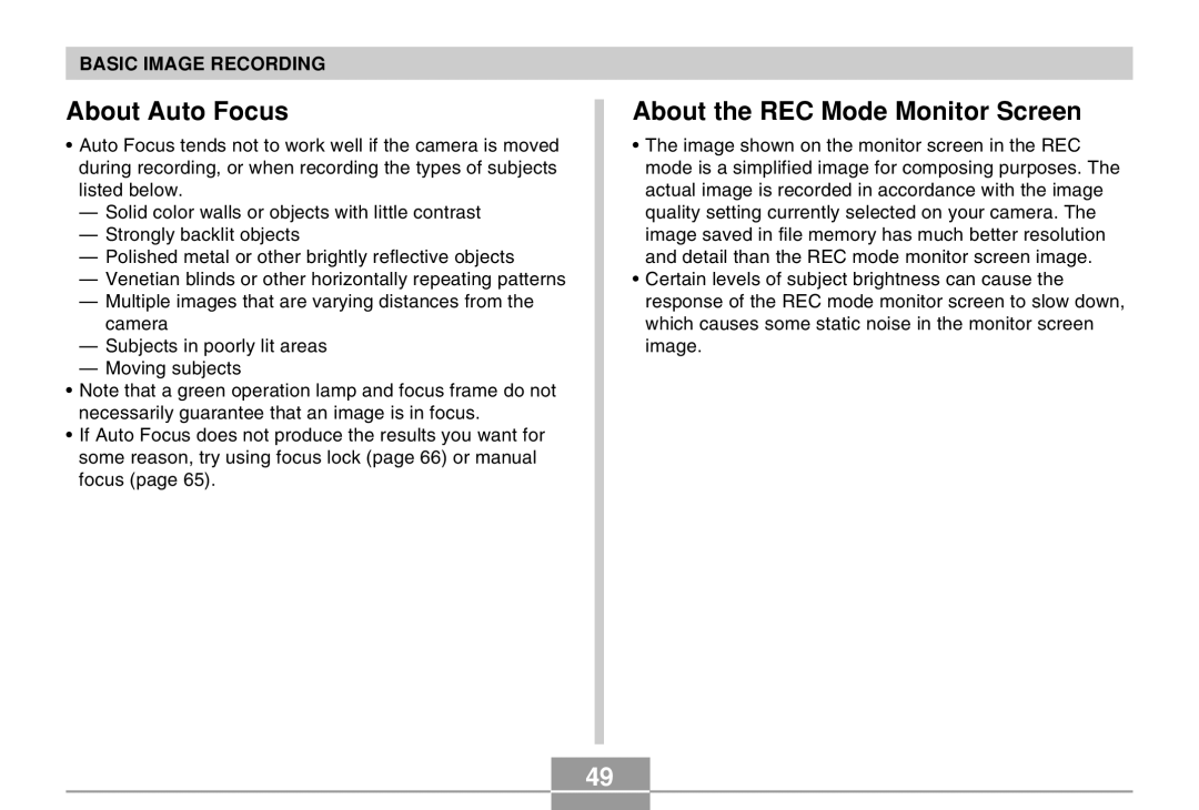 Casio EX-Z30 manual About Auto Focus, About the REC Mode Monitor Screen 