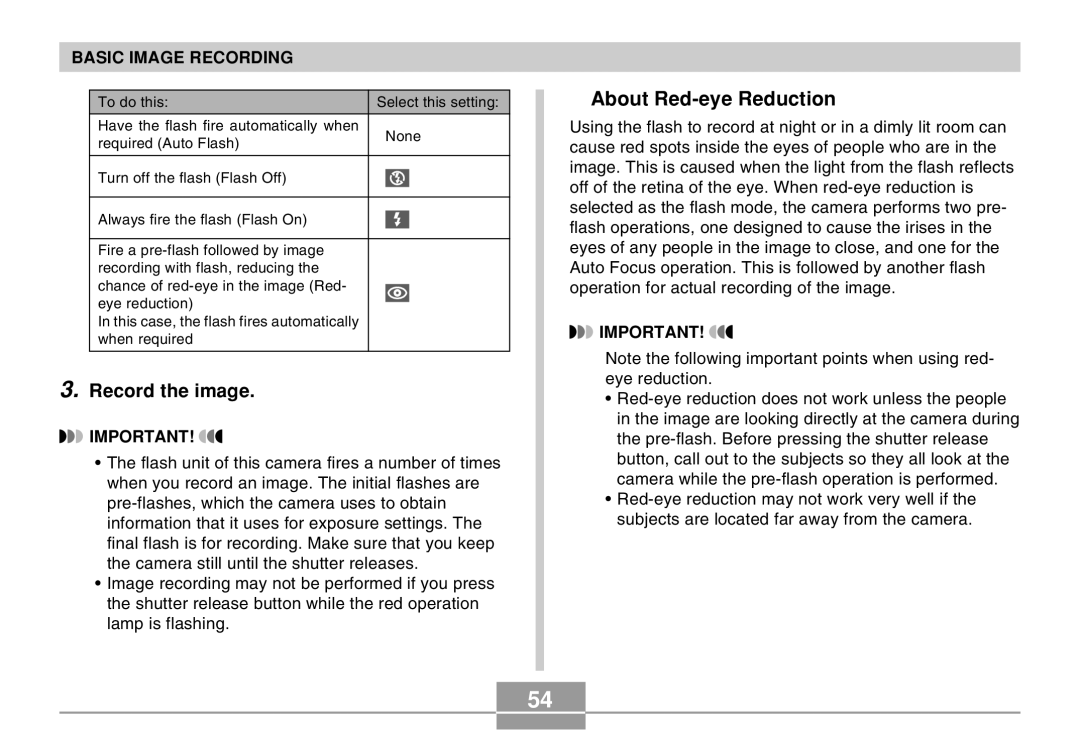 Casio EX-Z30 manual About Red-eye Reduction, Record the image 