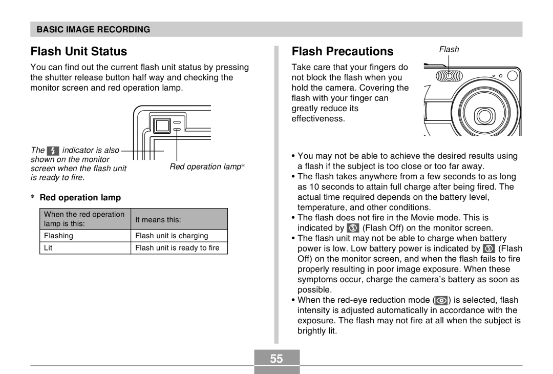 Casio EX-Z30 manual Flash Unit Status, Red operation lamp 